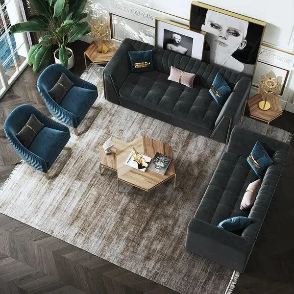 Modular Velvet Sofa Deep Gray Tufted Upholstery Modern Couch