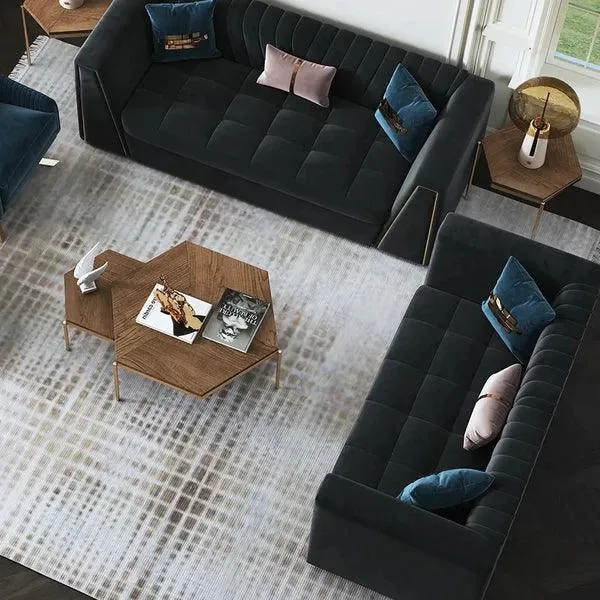 Modular Velvet Sofa Deep Gray Tufted Upholstery Modern Couch