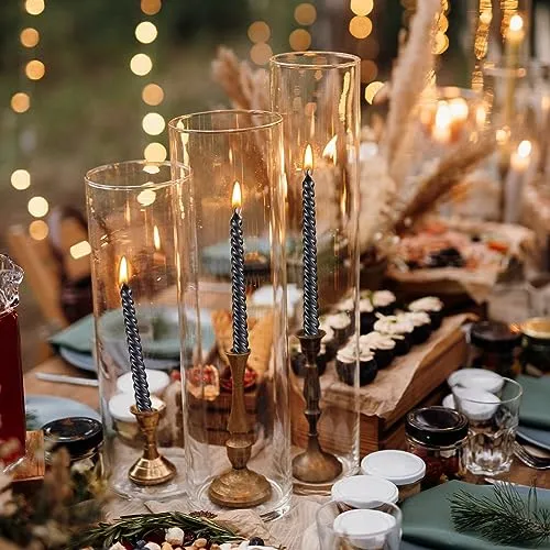 MTLEE 30 Pieces 10 Inch Metallic Taper Candles Spiral Candle Dripless Long Candle Sticks 8 Hrs Clean Burning Unscented Tapered Candles Glossy Metal Like Candlesticks for Wedding Dinn (Black)