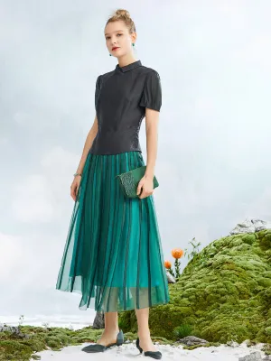 Mulberry Silk Organza Skirt with Gambiered Guangdong Silk Strip