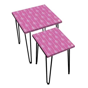Multi-purpose Set Of 2 Metal Nest of Tables for Home and Outdoor - Purple Arrow End