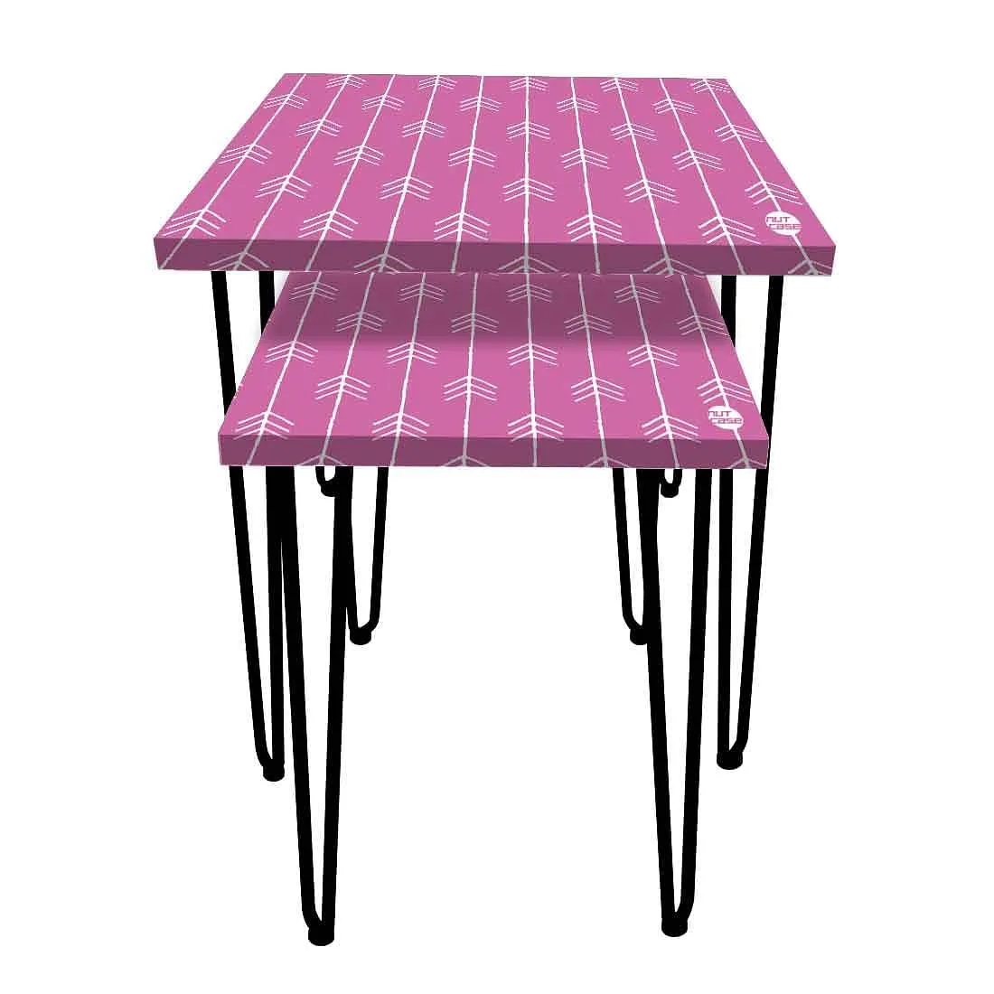 Multi-purpose Set Of 2 Metal Nest of Tables for Home and Outdoor - Purple Arrow End