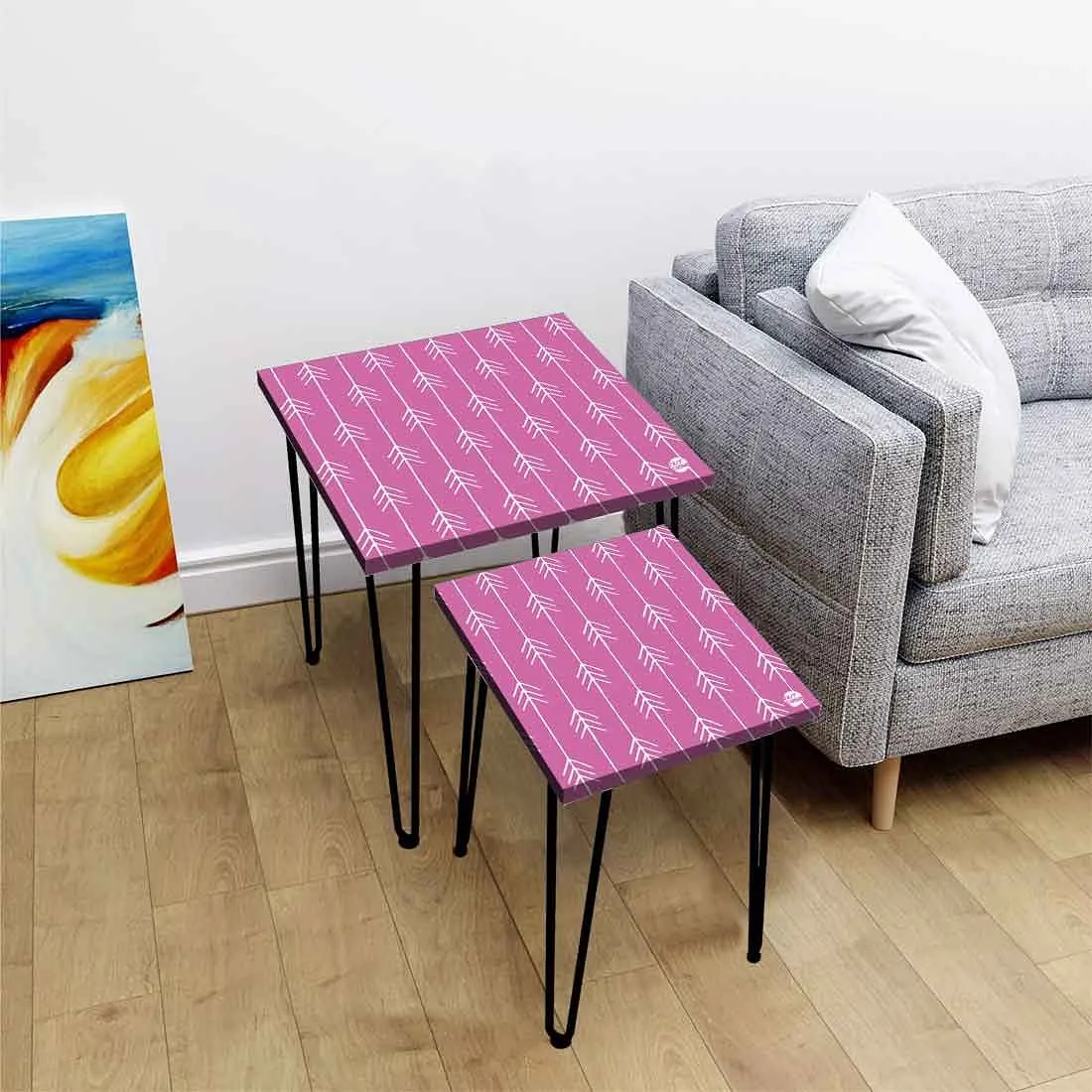 Multi-purpose Set Of 2 Metal Nest of Tables for Home and Outdoor - Purple Arrow End