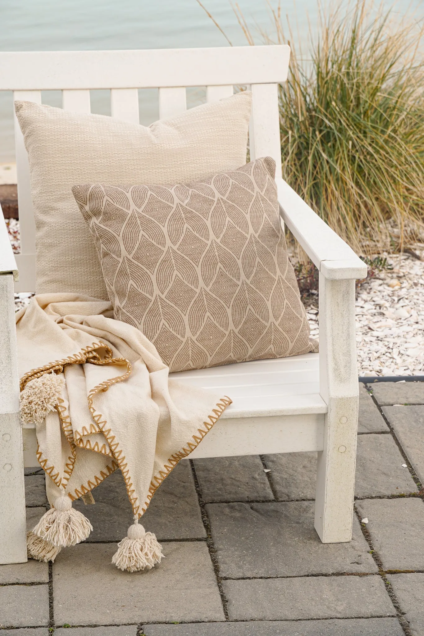 Natural Waves Beige Outdoor Pillow