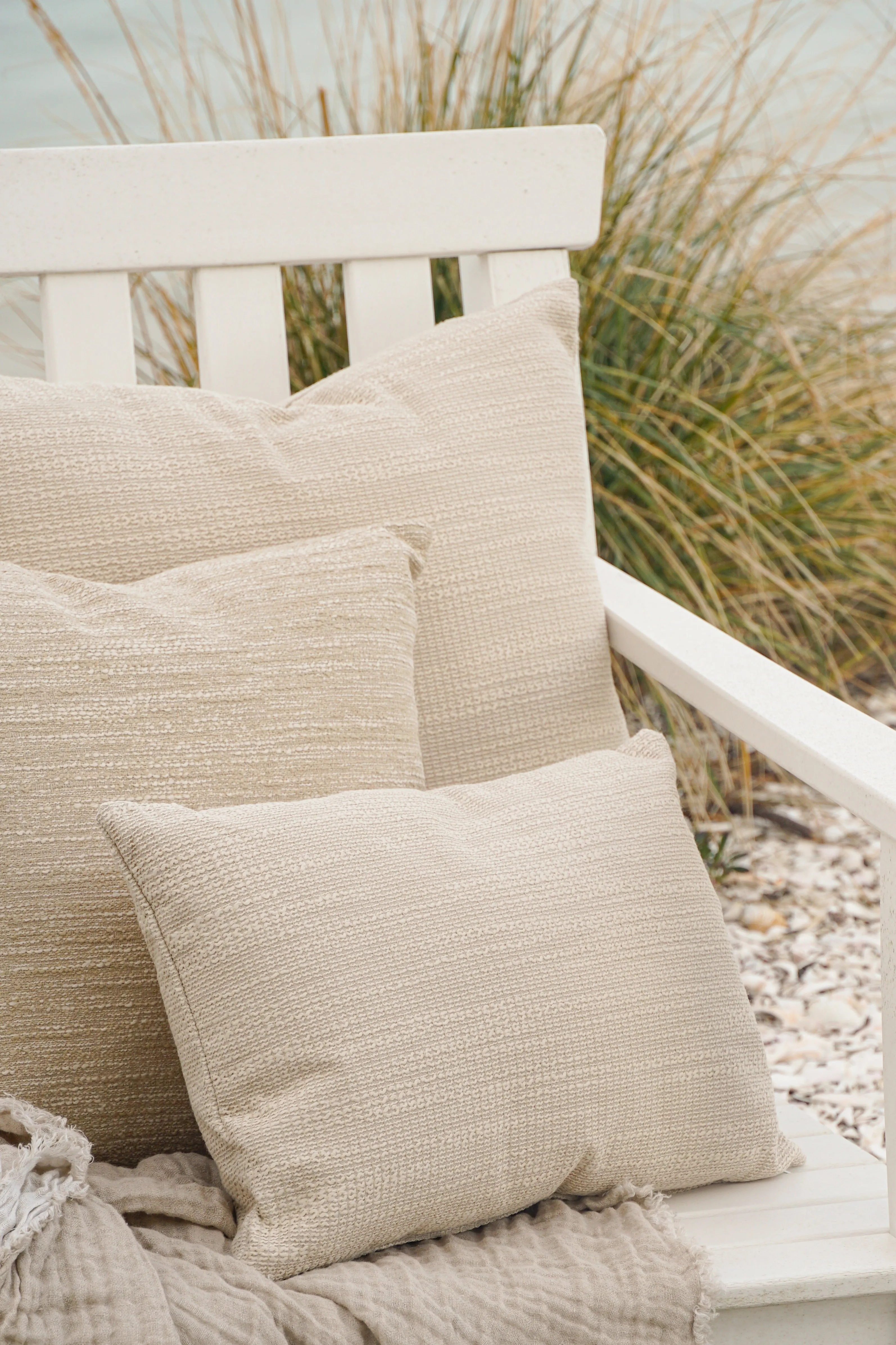 Natural Waves Beige Outdoor Pillow