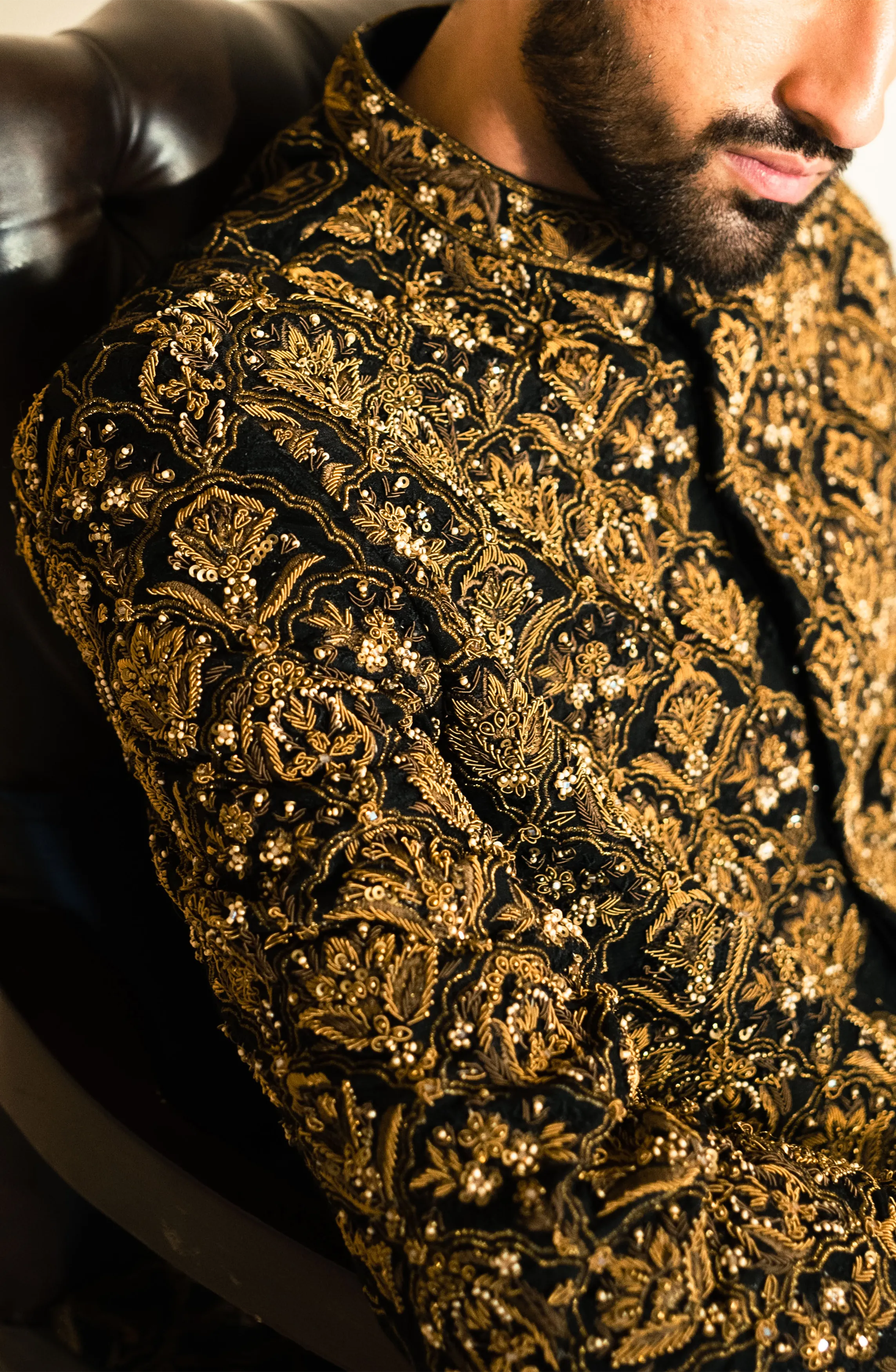 Nawazish - Black Sherwani Paired with Matching Kurta and Pants