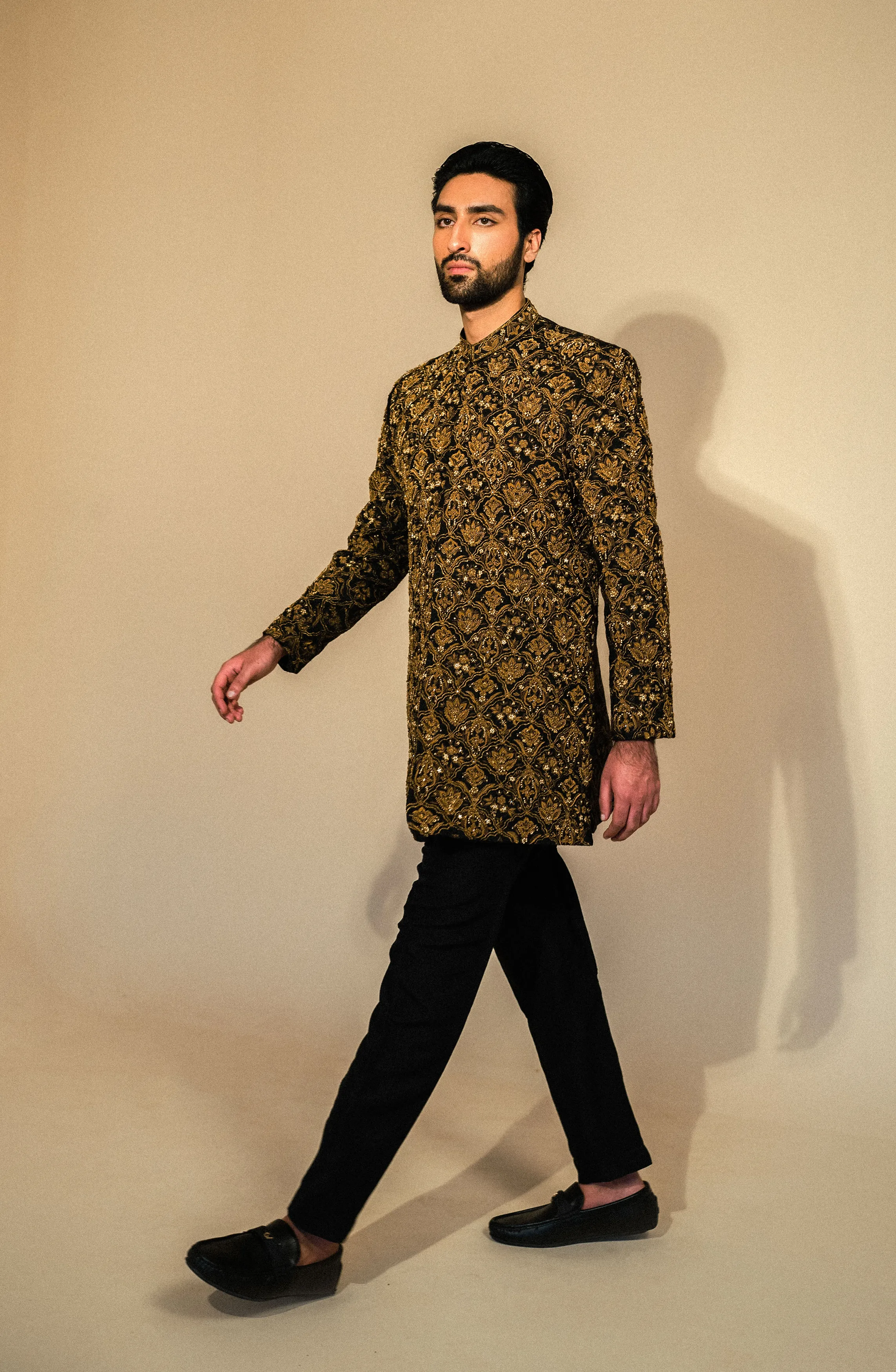 Nawazish - Black Sherwani Paired with Matching Kurta and Pants