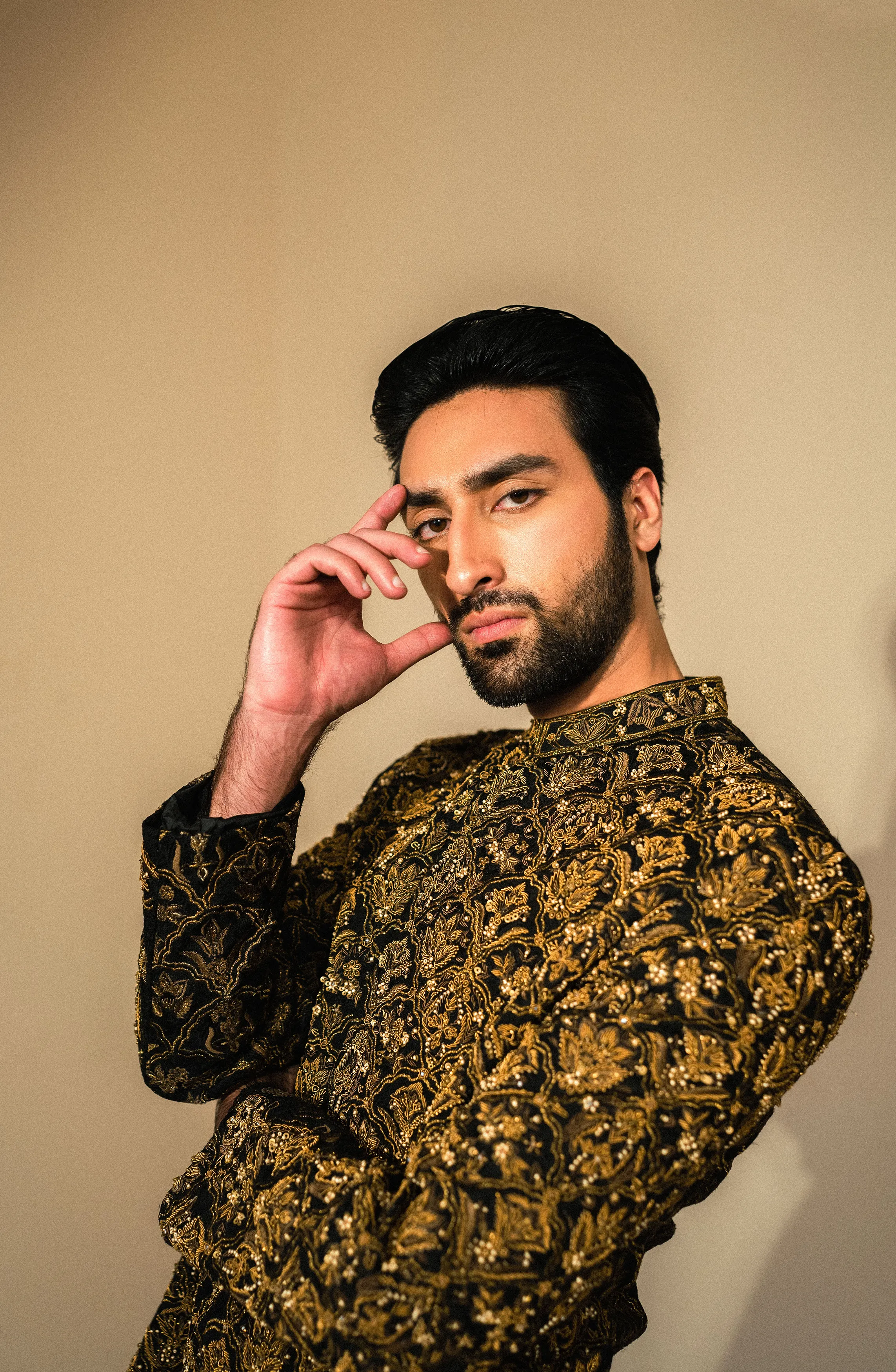 Nawazish - Black Sherwani Paired with Matching Kurta and Pants