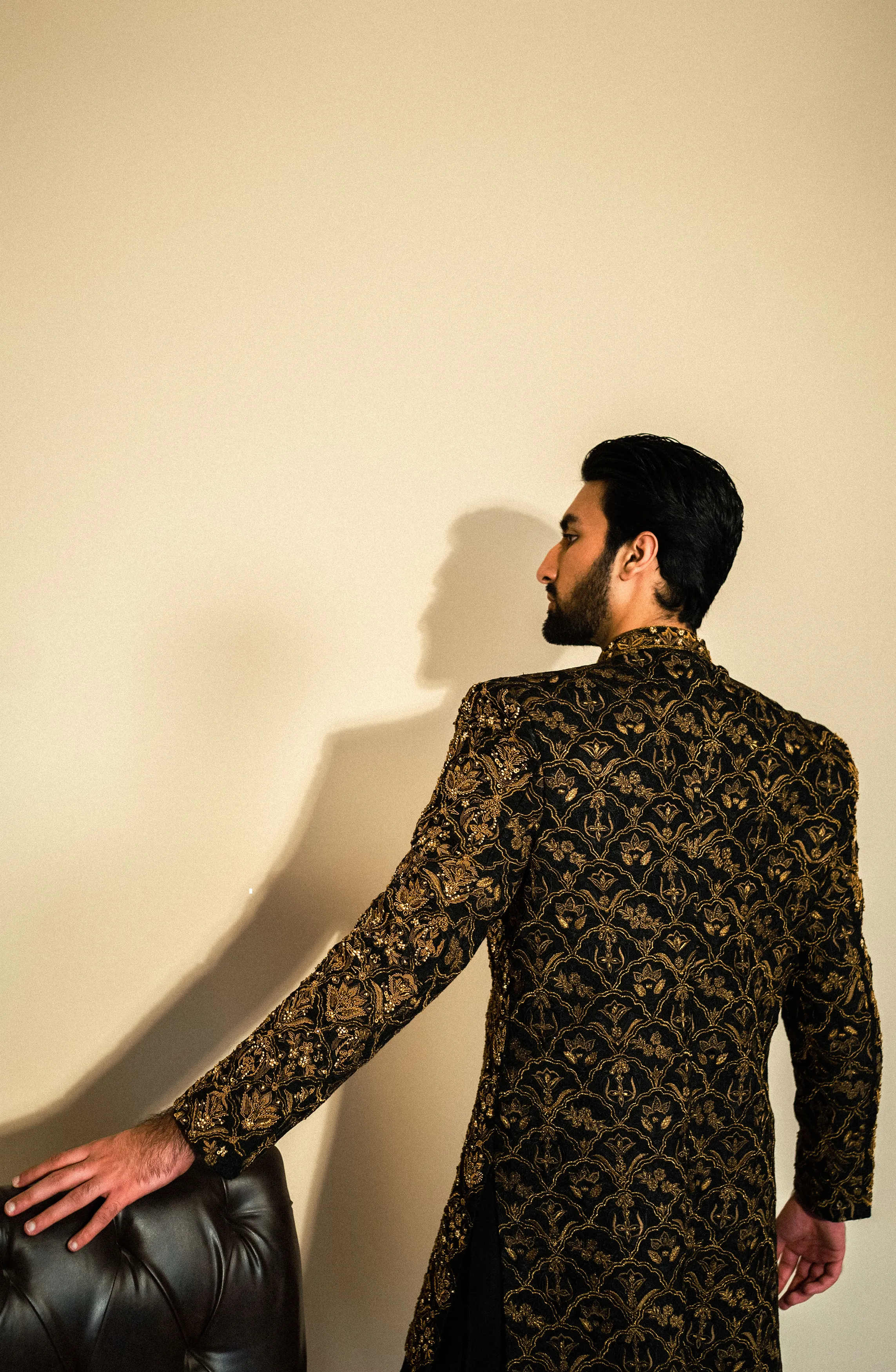 Nawazish - Black Sherwani Paired with Matching Kurta and Pants