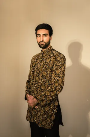 Nawazish - Black Sherwani Paired with Matching Kurta and Pants