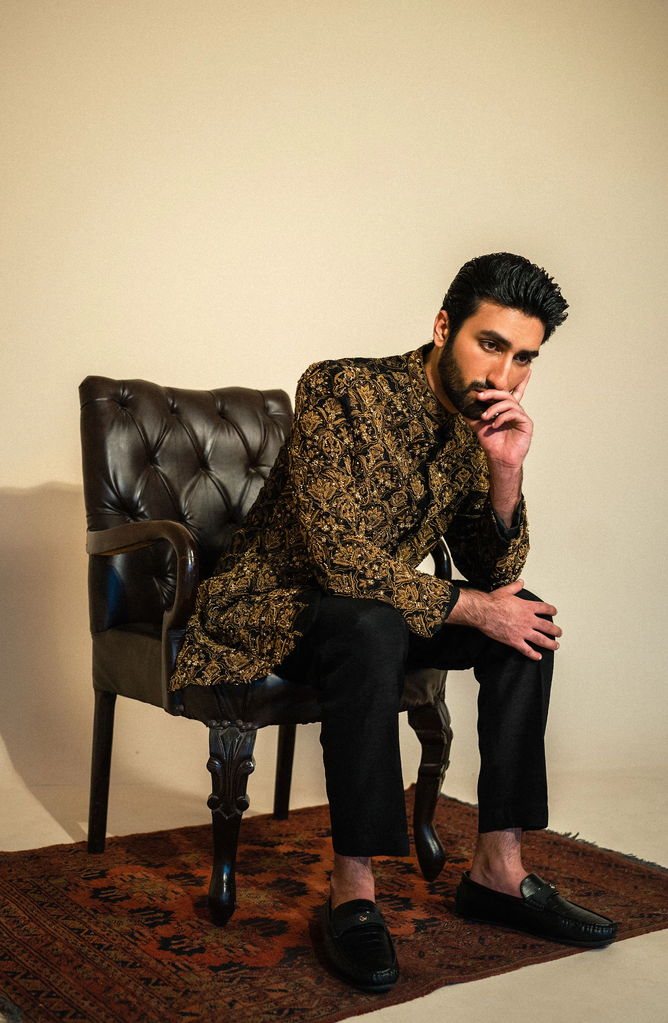 Nawazish - Black Sherwani Paired with Matching Kurta and Pants