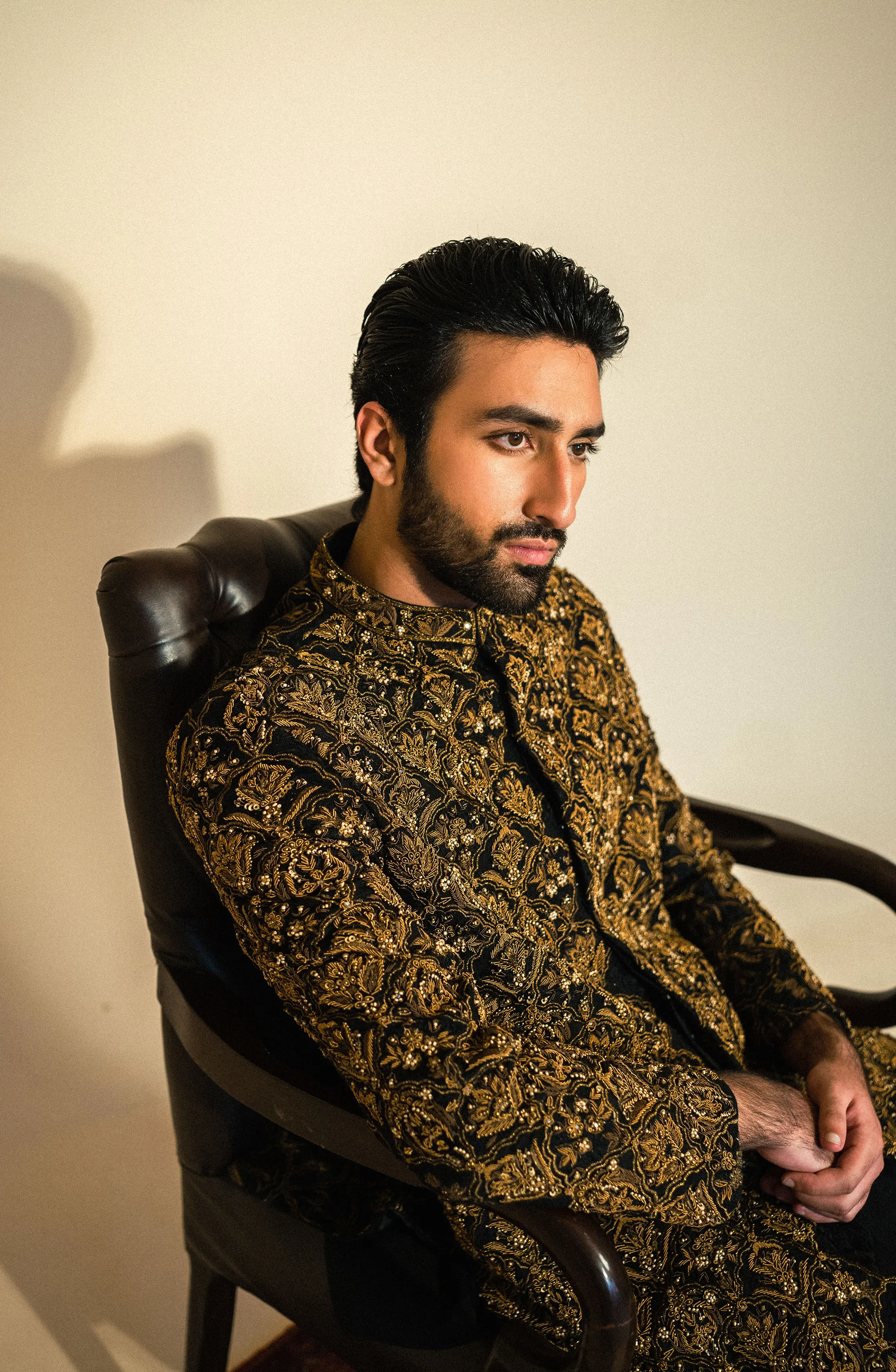Nawazish - Black Sherwani Paired with Matching Kurta and Pants