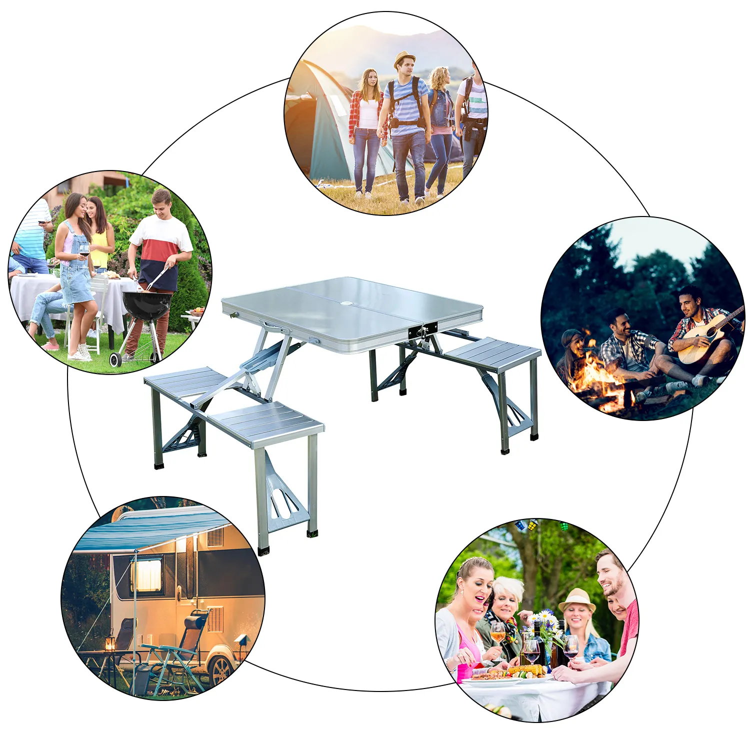 Outsunny Portable Folding Camping Picnic Table and Chairs Stools Set