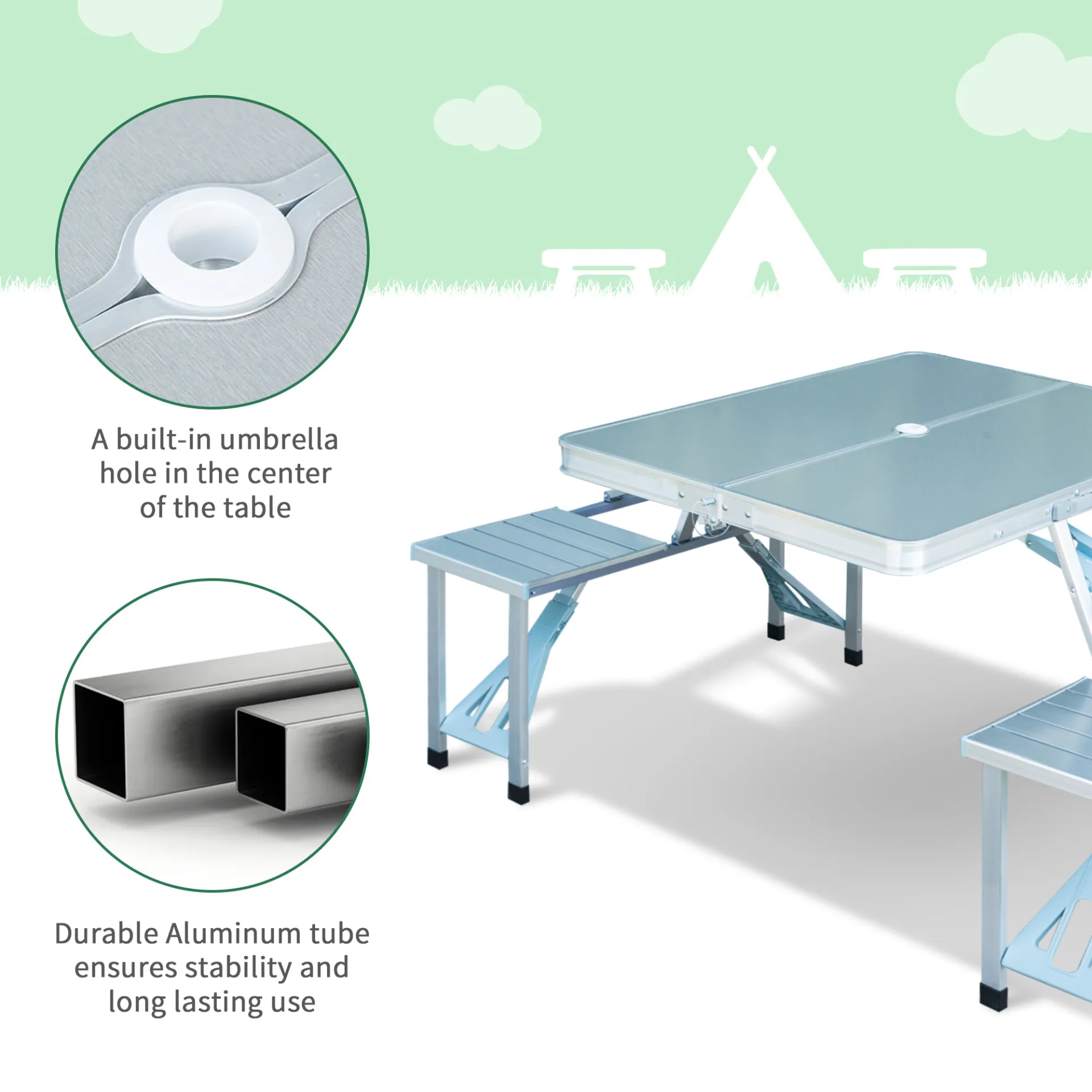 Outsunny Portable Folding Camping Picnic Table and Chairs Stools Set