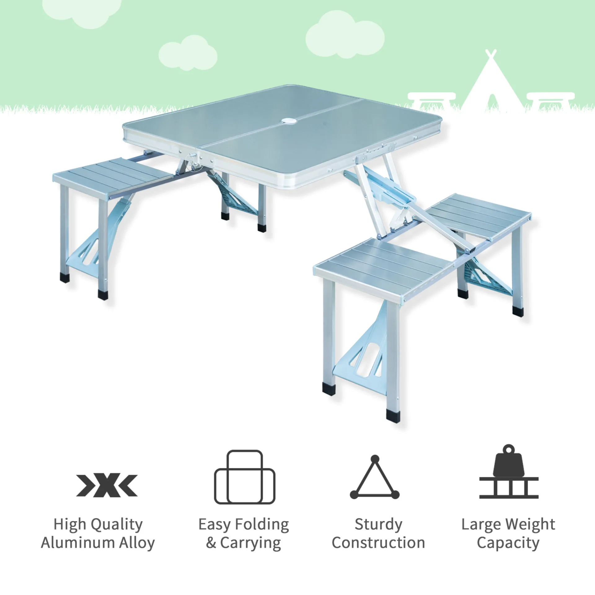 Outsunny Portable Folding Camping Picnic Table and Chairs Stools Set