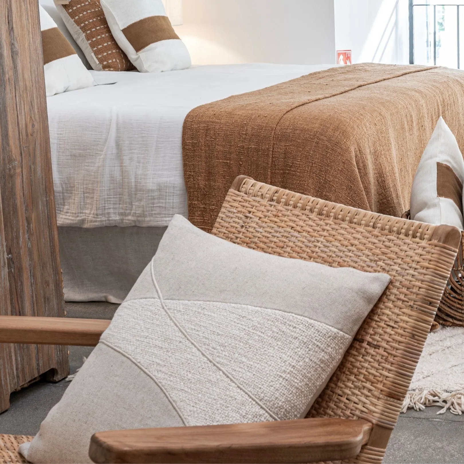 Patchwork Cotton Linen Cushion | Natural 50x50cm