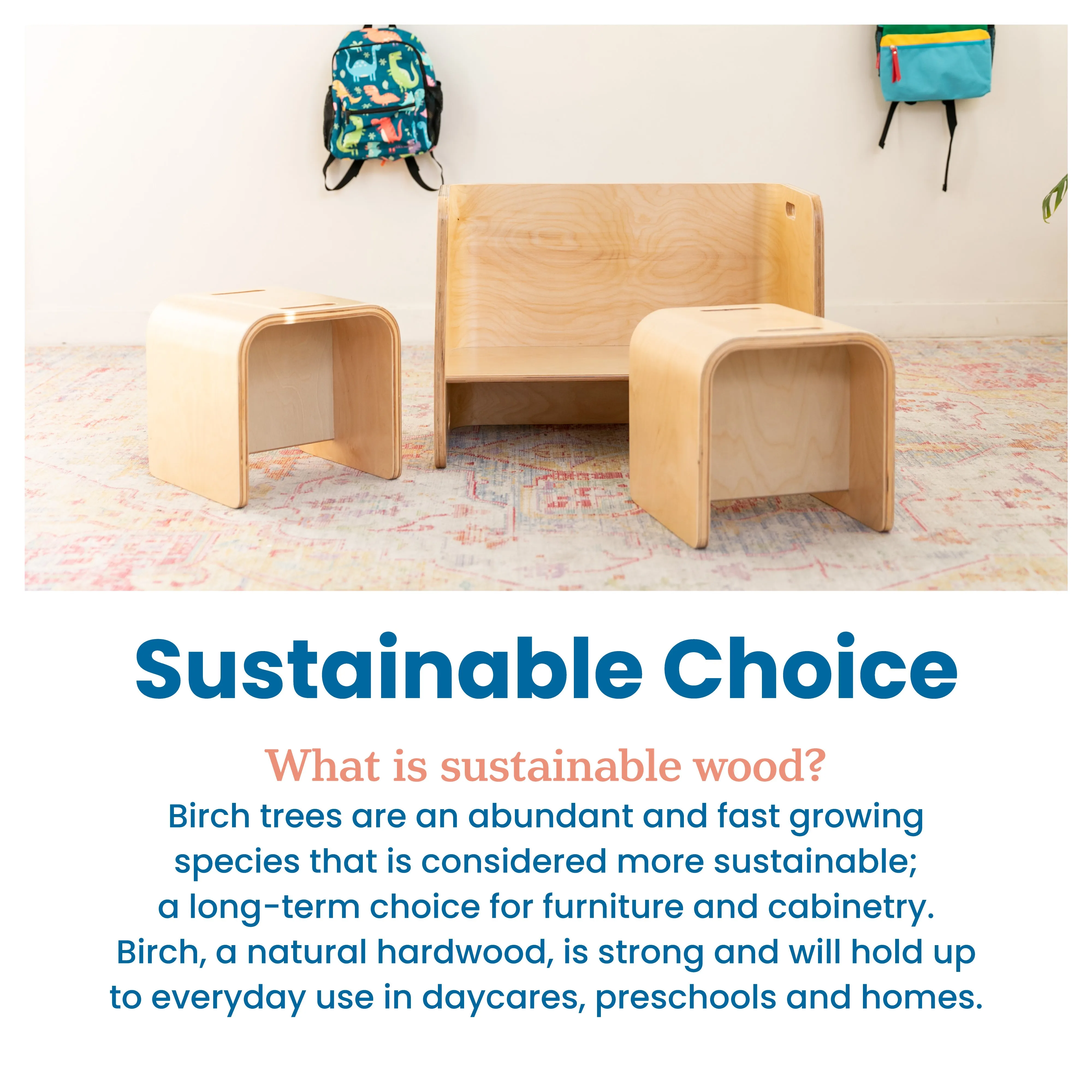 Premium Bentwood Multipurpose Table and Chair Set, Kids Furniture, Natural, 3-Piece