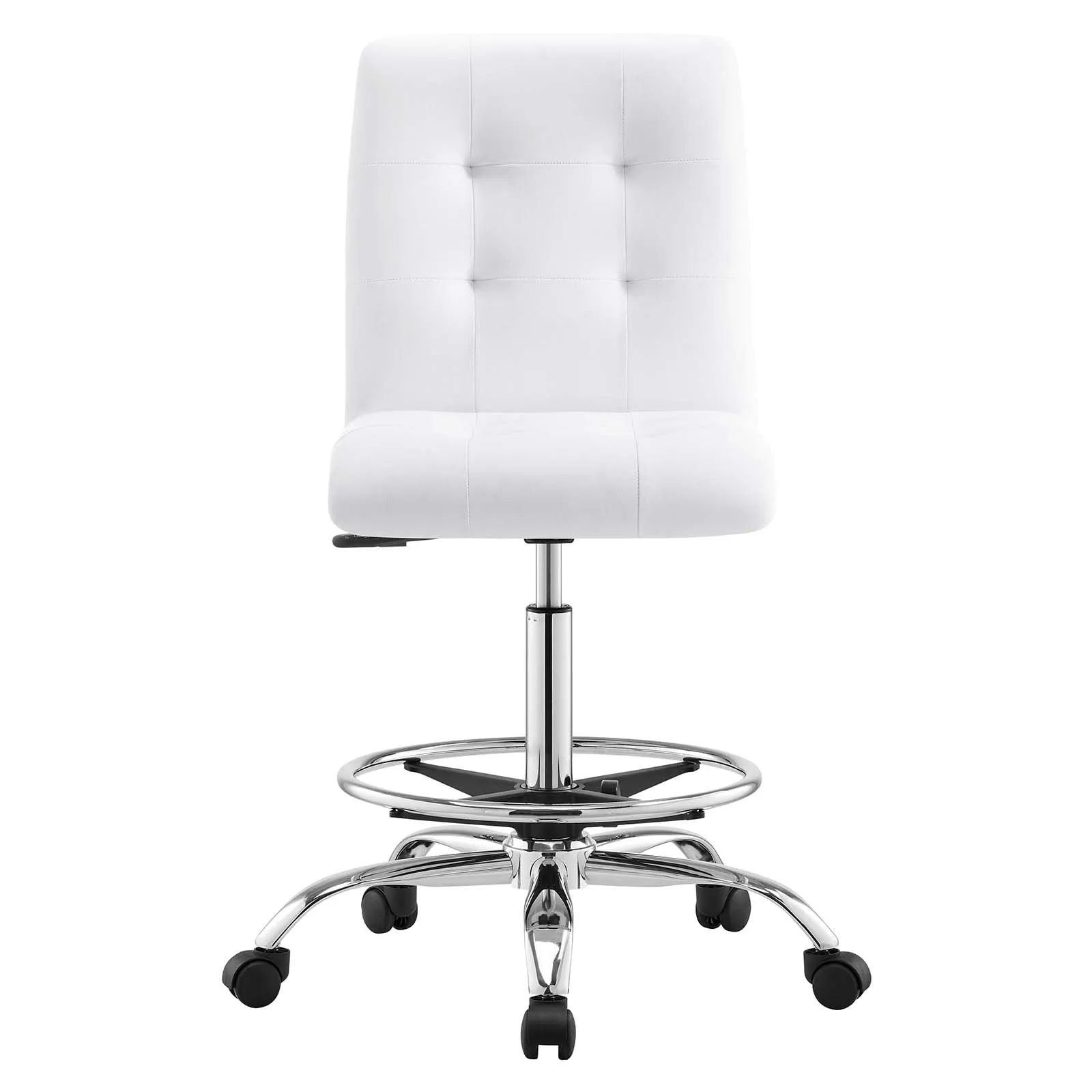 Prim Armless Vegan Leather Drafting Chair Silver White EEI-4981-SLV-WHI