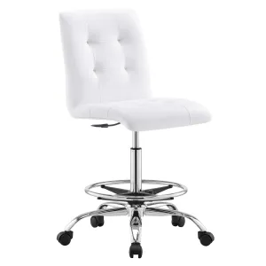 Prim Armless Vegan Leather Drafting Chair Silver White EEI-4981-SLV-WHI