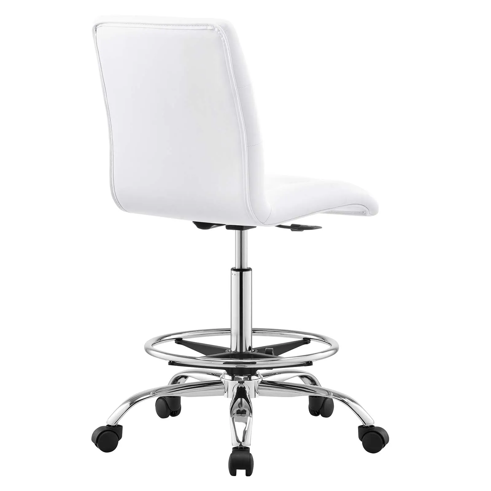 Prim Armless Vegan Leather Drafting Chair Silver White EEI-4981-SLV-WHI