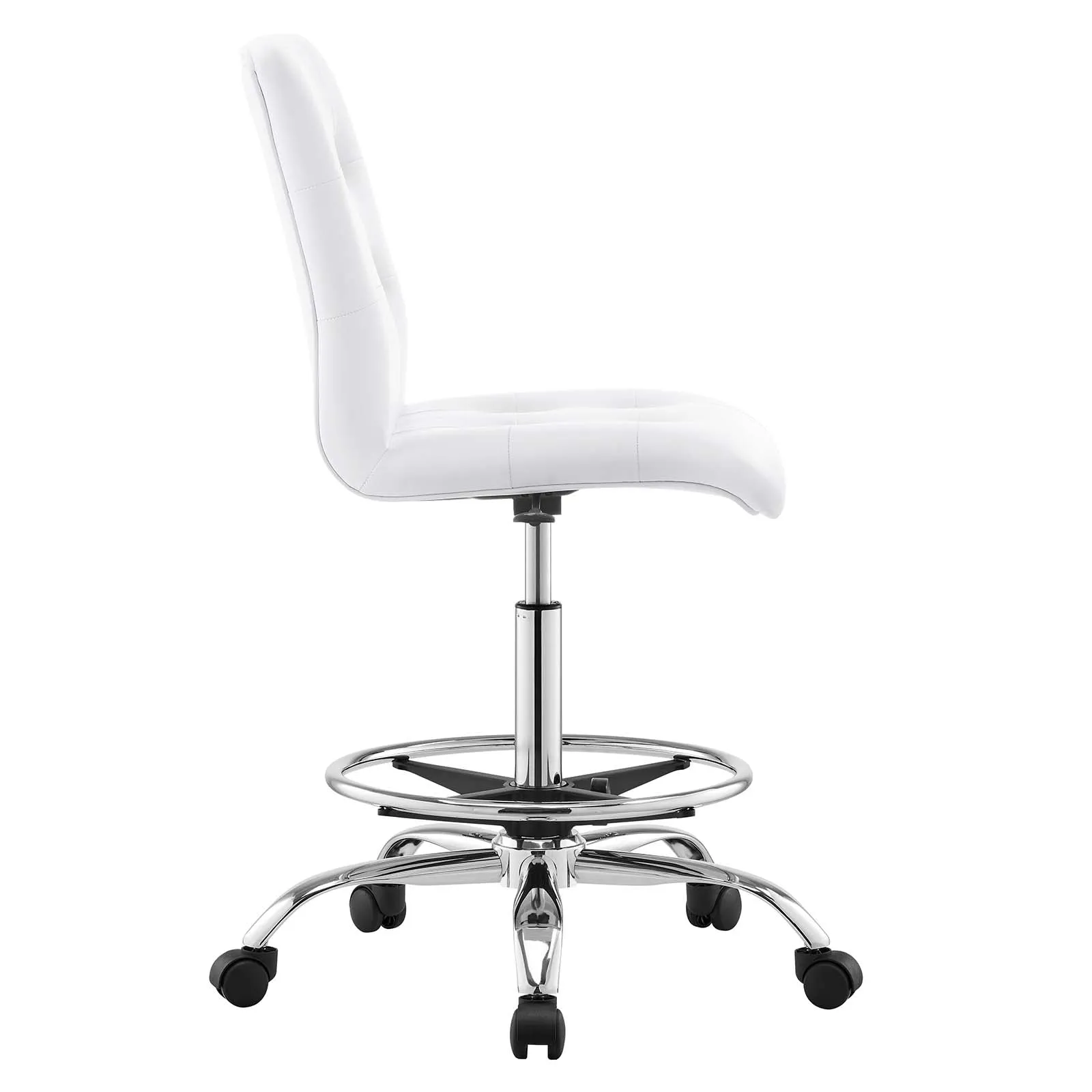 Prim Armless Vegan Leather Drafting Chair Silver White EEI-4981-SLV-WHI