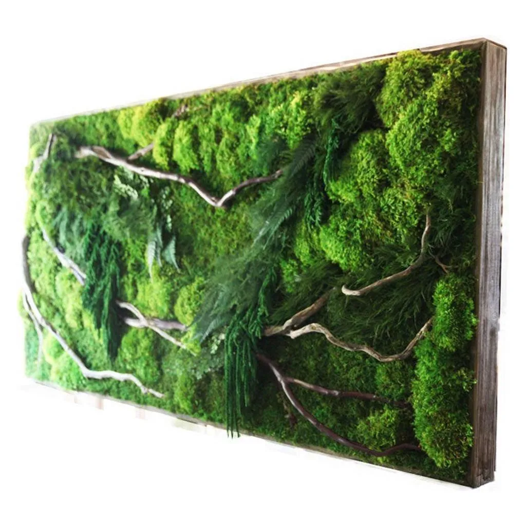 Red Branch with Moss & Ferns - 68" x 33" Oversized Statement Piece