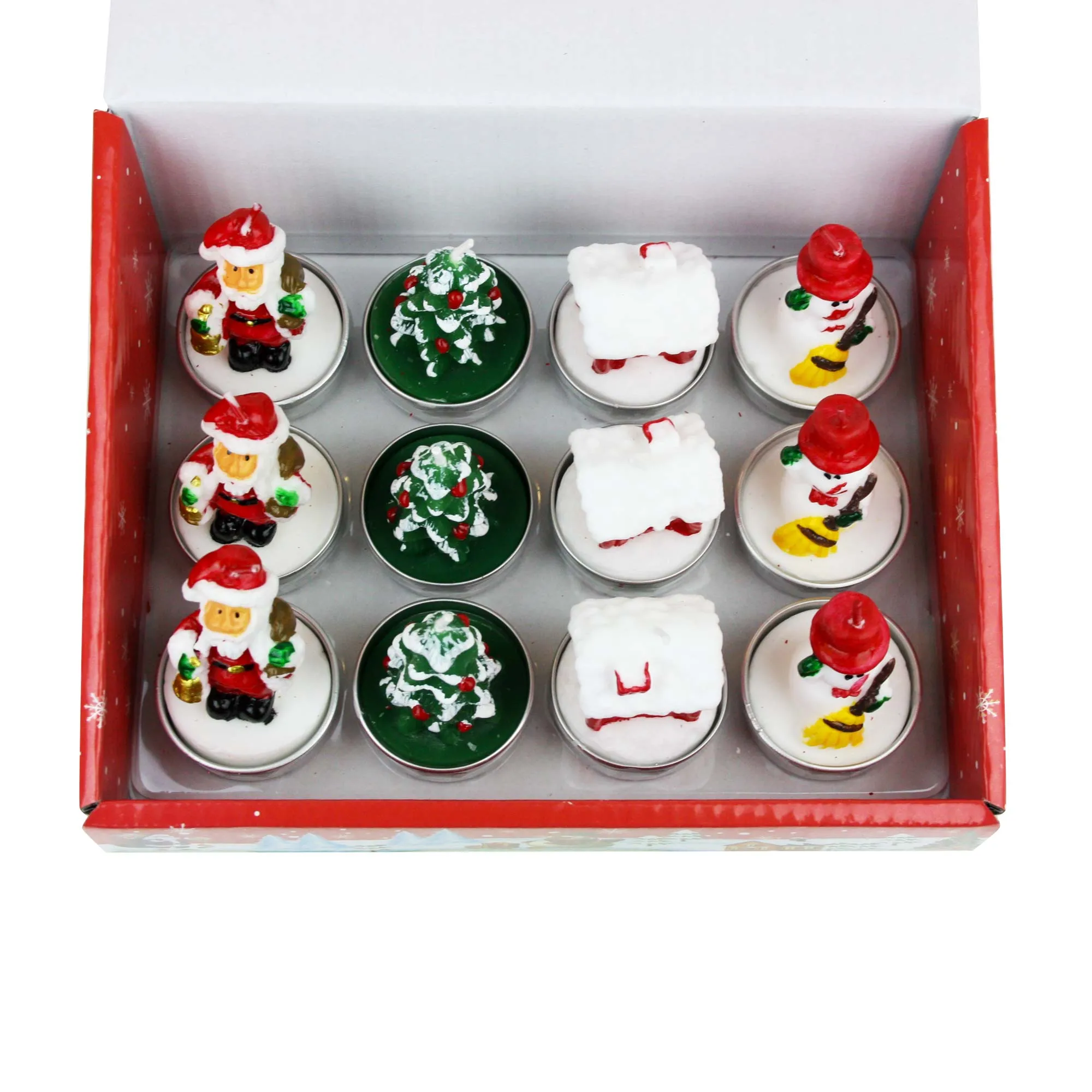 Red White and Green Tea Light Candle - Pack of 12