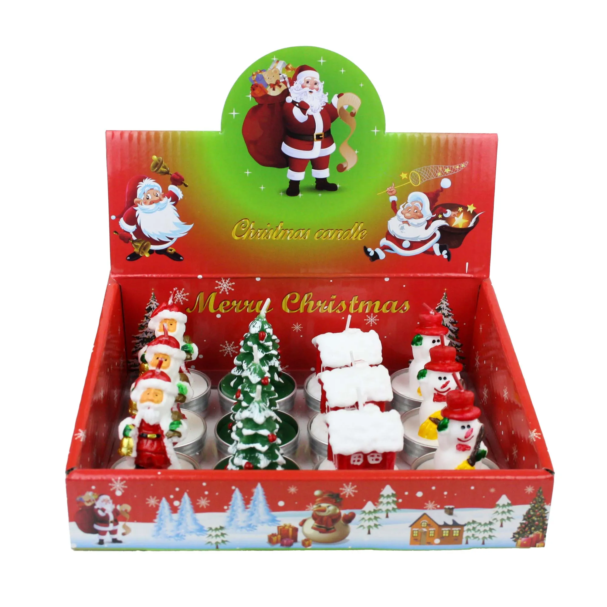 Red White and Green Tea Light Candle - Pack of 12