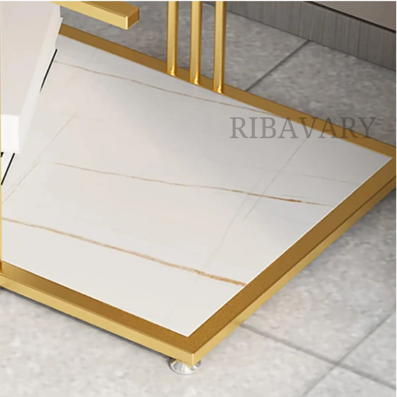 RIBAVARY® Metal Cocktail Coffee Table for Living Room, Bedroom and Farmhouse, Side Table for Small Spaces, with Two-Layer Storage for Small Space (Golden & White, Square Structure)