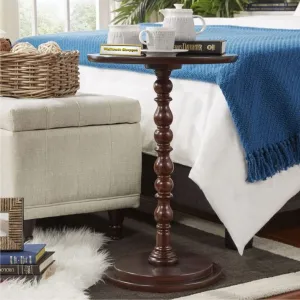 ROYAL STORE Wooden Round Table with Single Pillar, Modern Round Coffee Table, Glossy Finish Night Stand, Coffee Table for Living Room End Table for Magazines, Books and Plants (Brown)