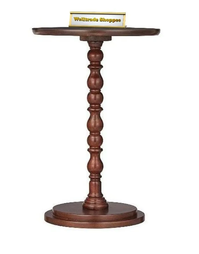 ROYAL STORE Wooden Round Table with Single Pillar, Modern Round Coffee Table, Glossy Finish Night Stand, Coffee Table for Living Room End Table for Magazines, Books and Plants (Brown)