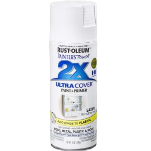 Rust-Oleum Painter's Touch 2X Ultra Cover Satin Blossom White Paint Primer Spray Paint 12 oz
