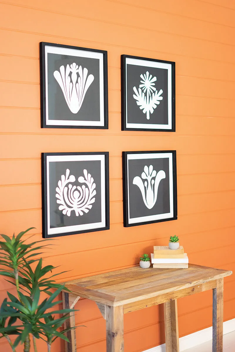 Set of Four Framed Black & White Graphic Prints Under Glass