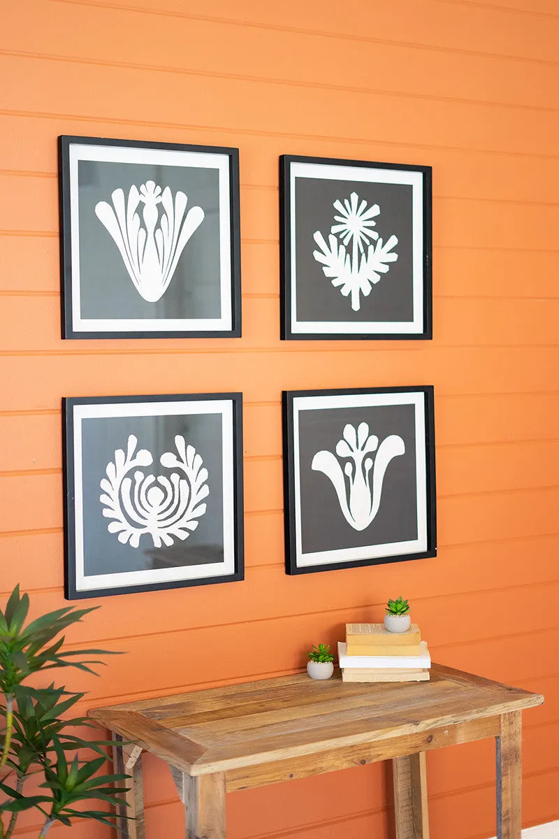 Set of Four Framed Black & White Graphic Prints Under Glass