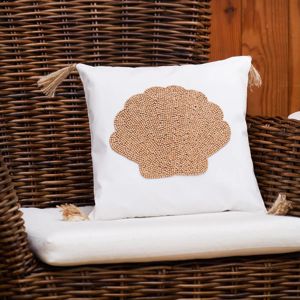 Shell Handmade Wood Beaded Pillow
