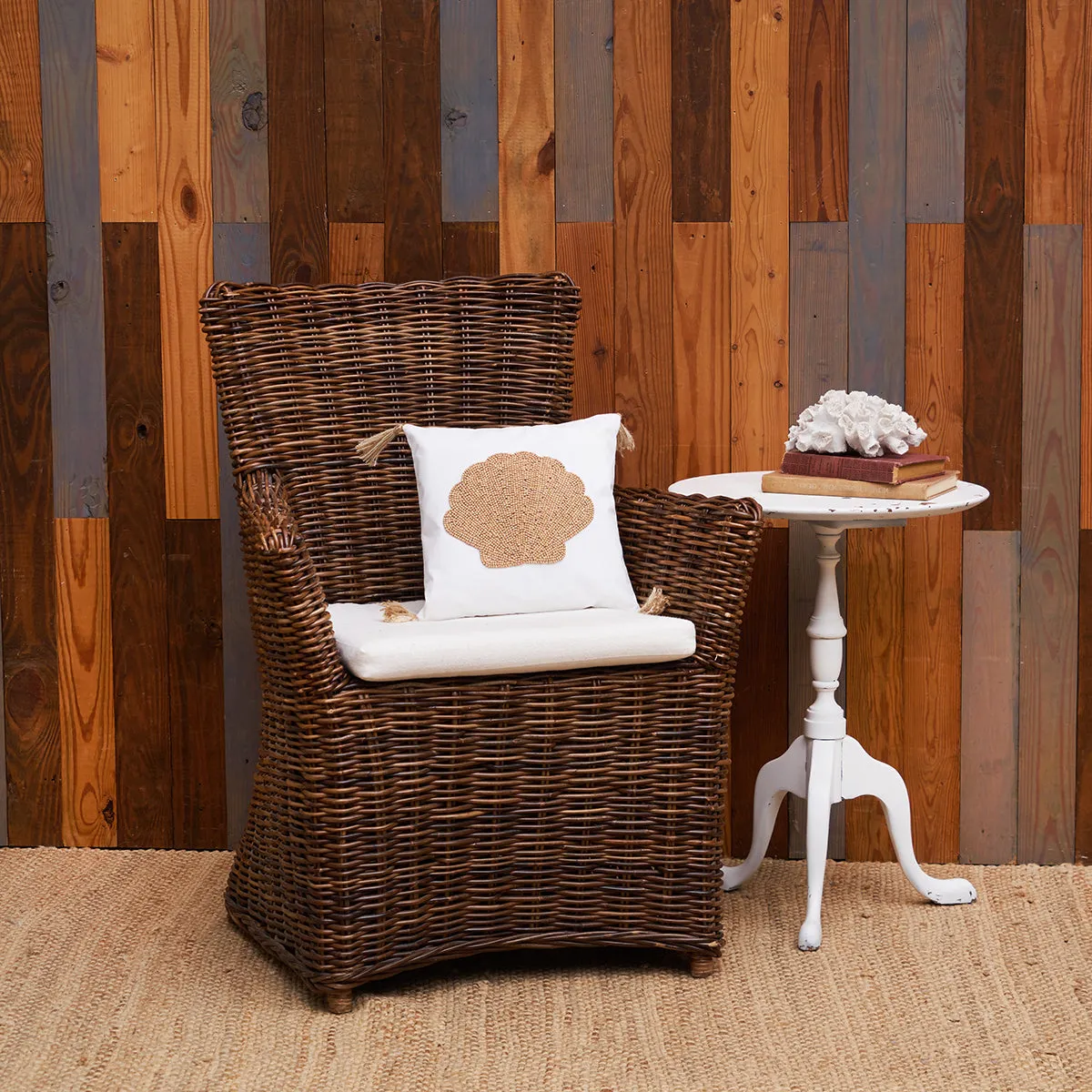 Shell Handmade Wood Beaded Pillow