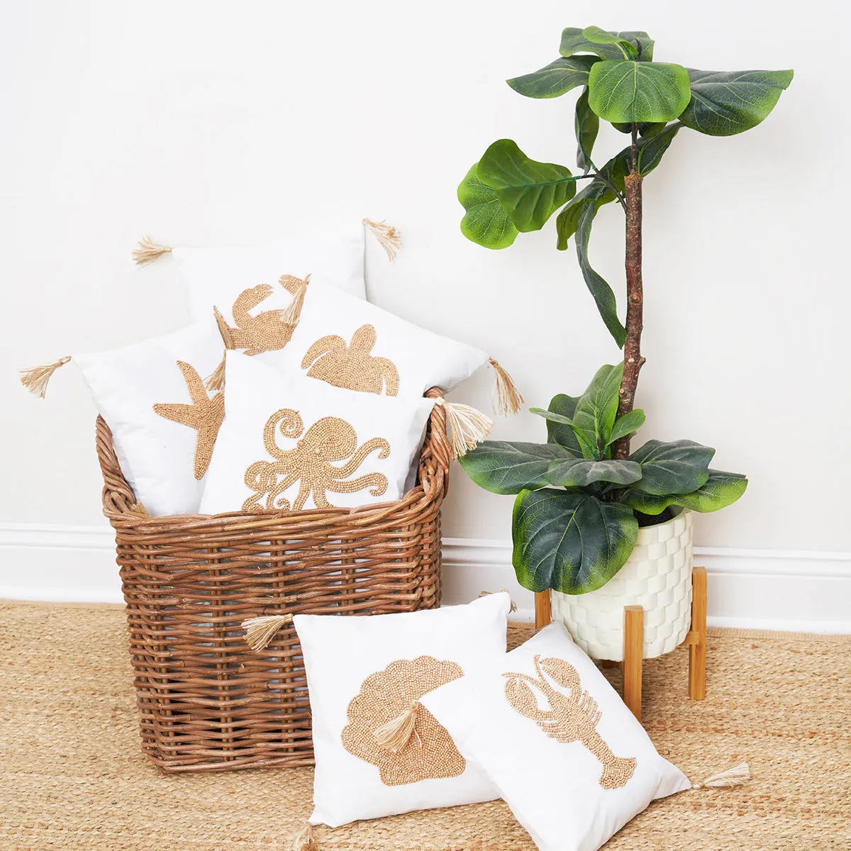 Shell Handmade Wood Beaded Pillow