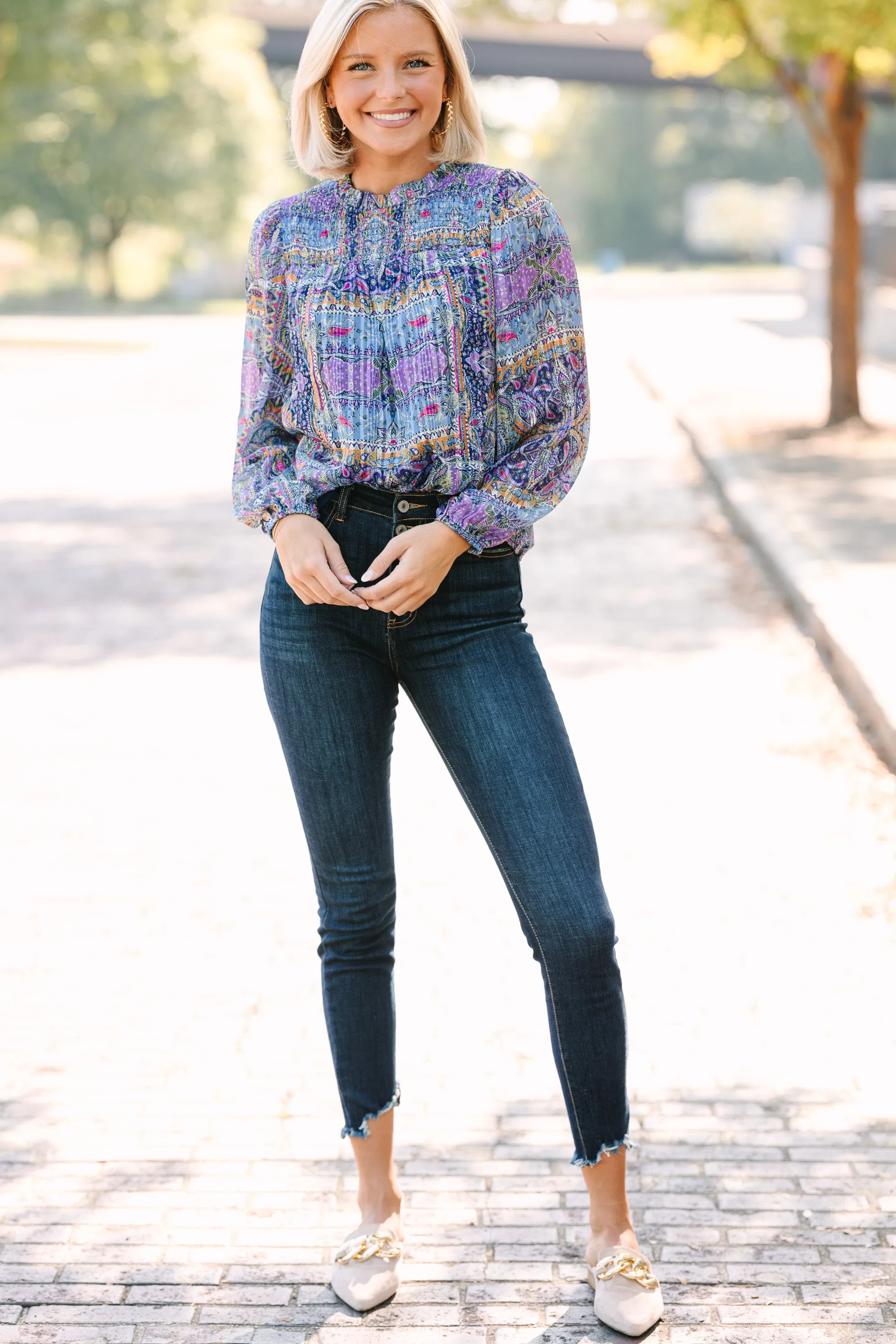 Skies are Blue: The Right Way Lavender Purple Abstract Blouse