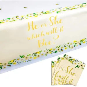 Sparkle and Bash Bee Plastic Tablecloth for Gender Reveal Party (54 x 108 Inches, 3 Pack)