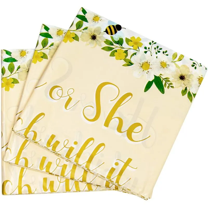 Sparkle and Bash Bee Plastic Tablecloth for Gender Reveal Party (54 x 108 Inches, 3 Pack)