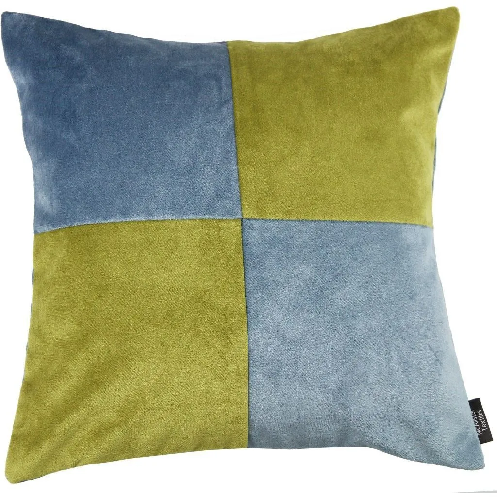 Square Patchwork Velvet Blue   Green Cushion