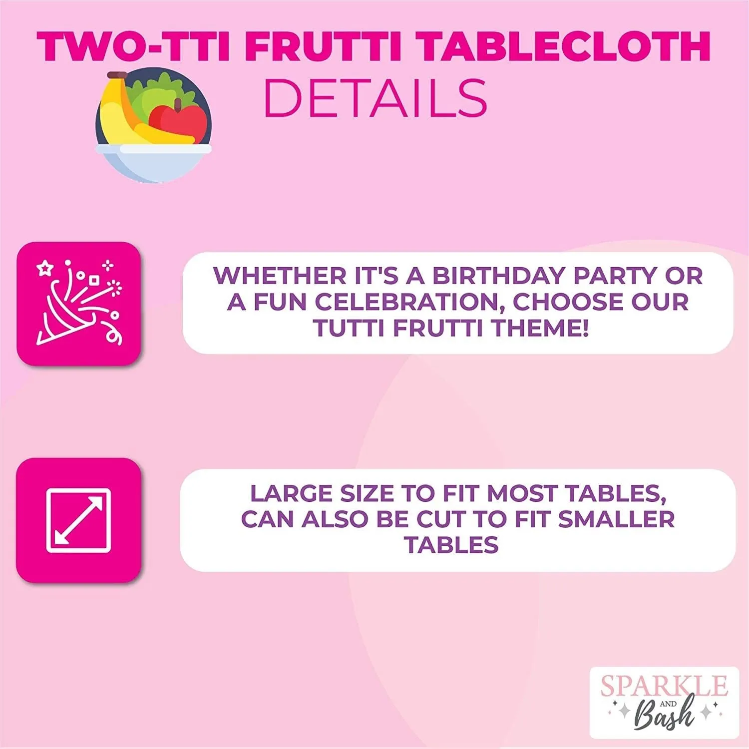 Tablecloth for Two-tti Frutti 2nd Birthday Party Decorations (Pink, 54 x 108 In, 3 Pack)