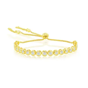 Tennis Bezel Adjustable Bolo Tassel Bracelet - Gold Plated
