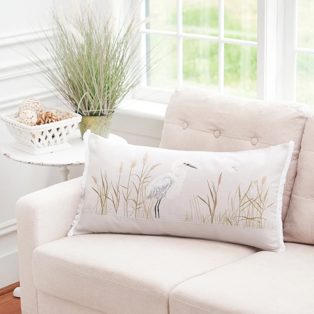 White Egret Indoor Lumbar Pillow